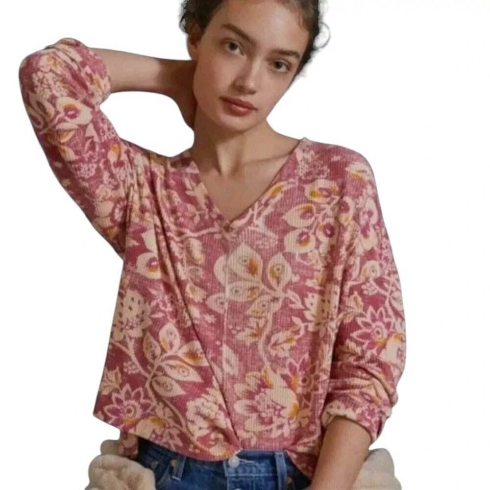 Anthropologie PILCRO‎ Women Moira Thermal Top Size XL Pink Long Sleeve 24-6